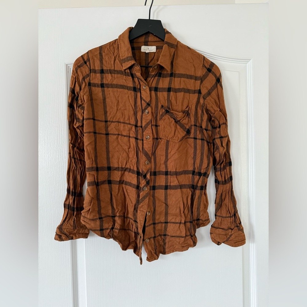 Thread & Supply - Brown and Black Plaid Flannel Button Down - Size Small